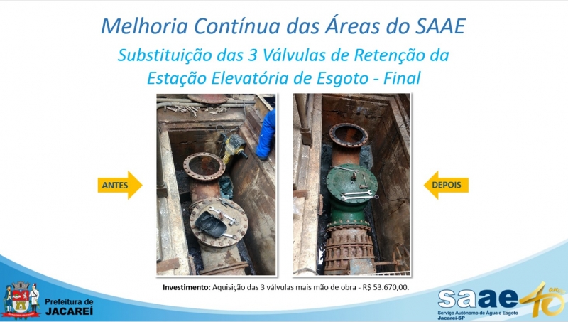 SUBSTITUIÇÃO DAS 3 VÁLVULAS DE RETENÇÃO DA ESTAÇÃO ELEVATÓRIA DE ESGOTO FINAL