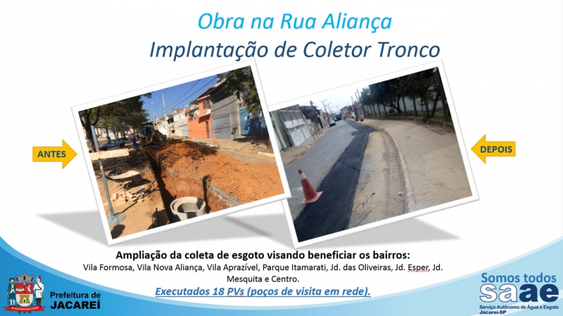 SAAE REALIZA OBRA PARA IMPLANTAÇÃO DE COLETOR TRONCO NA RUA ALIANÇA