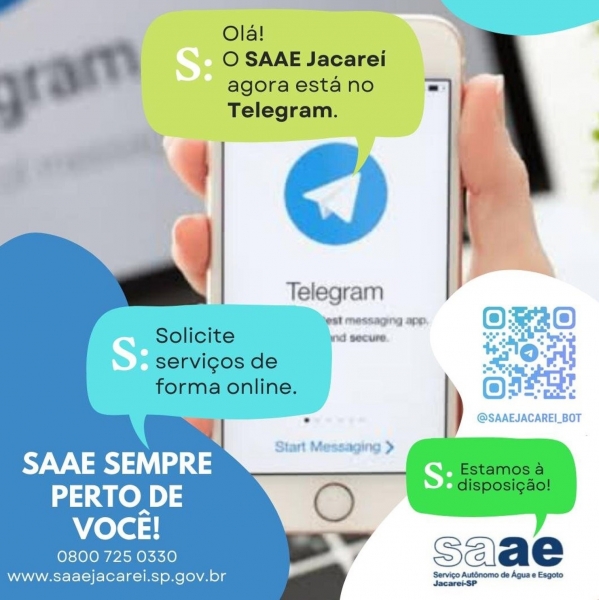 SOLICITE SERVIÇOS AO SAAE TAMBÉM VIA TELEGRAM!